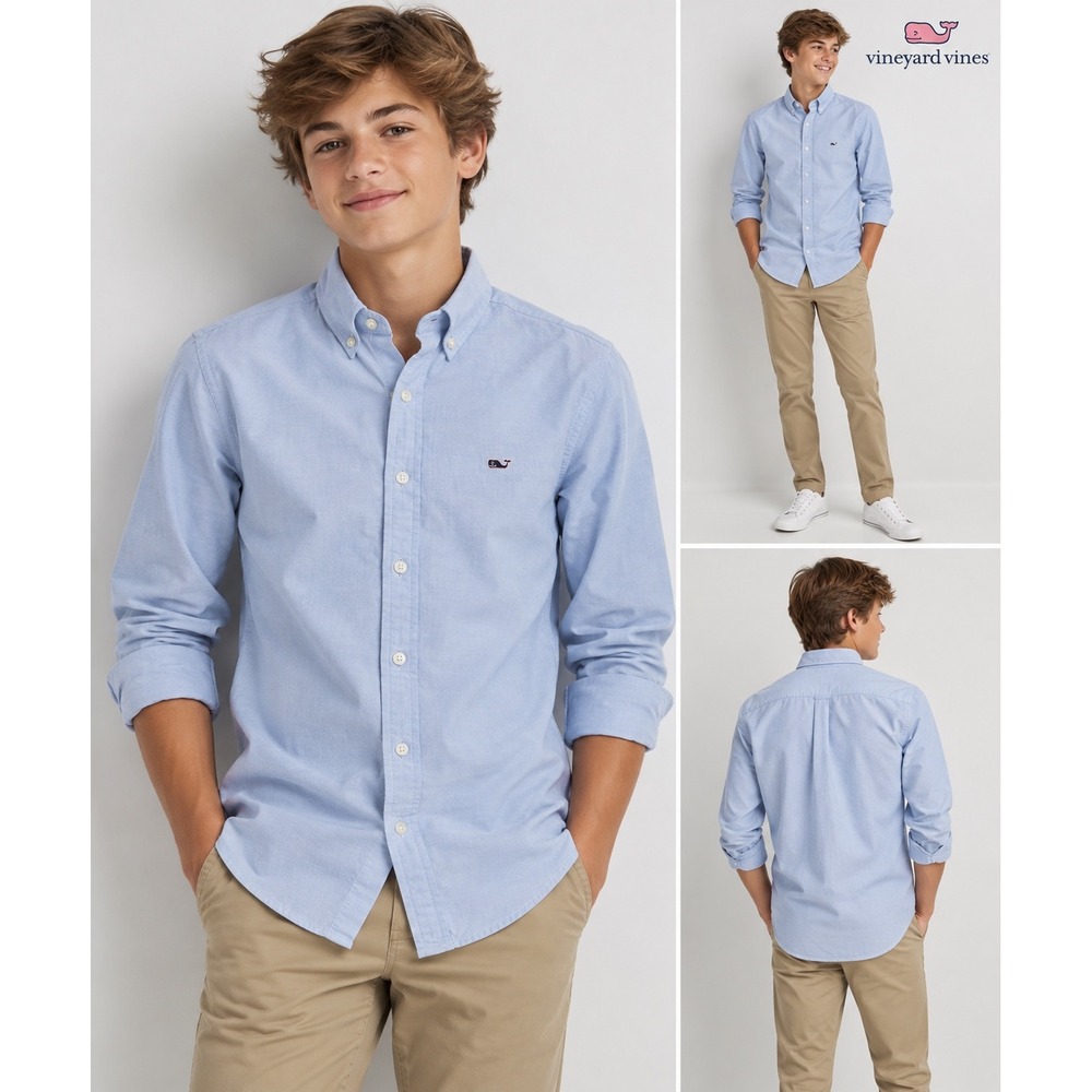 Vineyard Vines Boys Whale Shirt Ocean Breeze Blue Button Down M 12-14 NEW